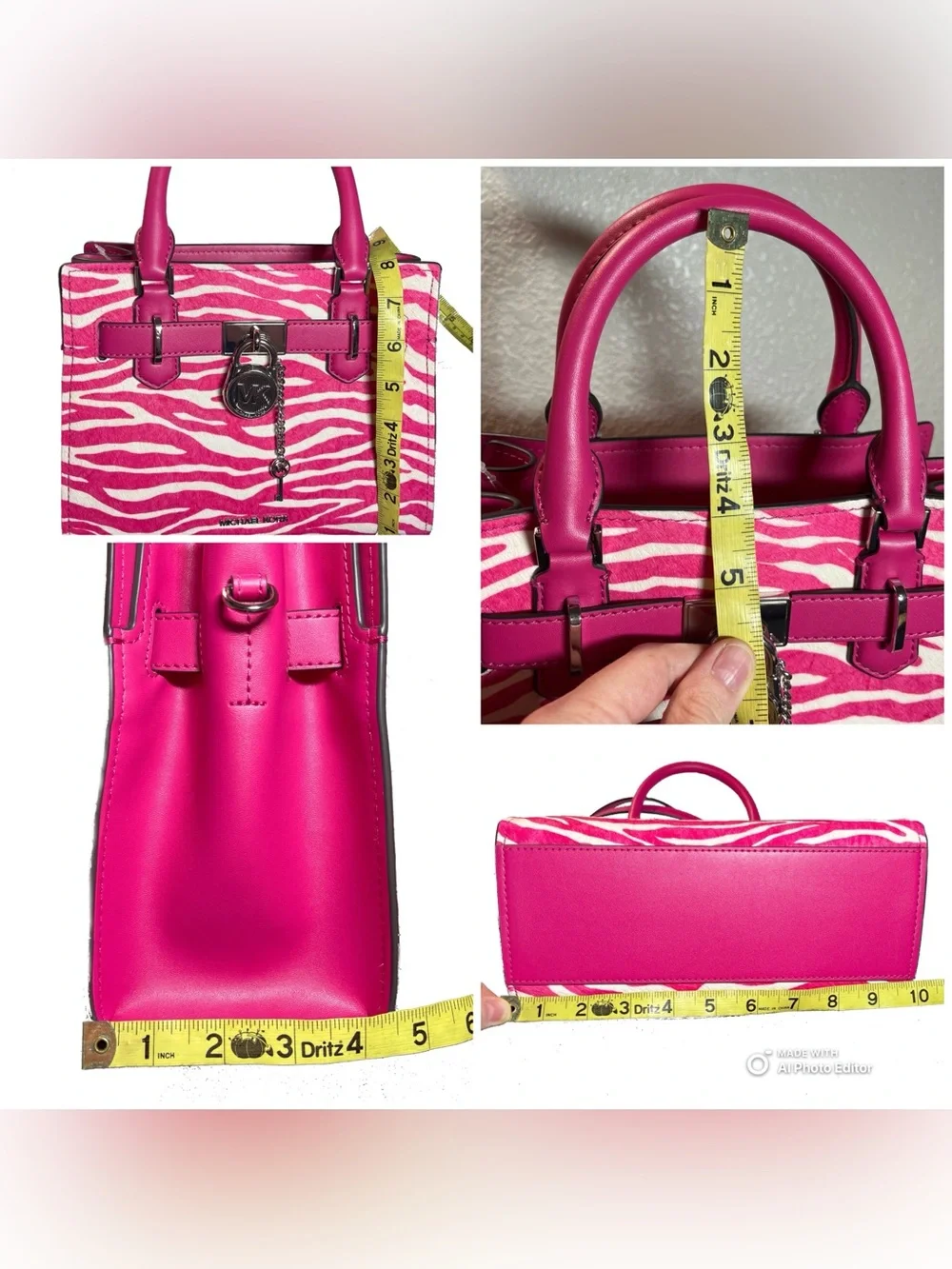 Michael Kors Small Hamilton Satchel Dragonfruit Pink Zebra Calf Hair Leather